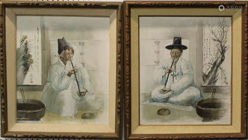 Two Korean oil paintings on canvas.