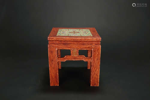 Chines rosewood stool with porcelain top.