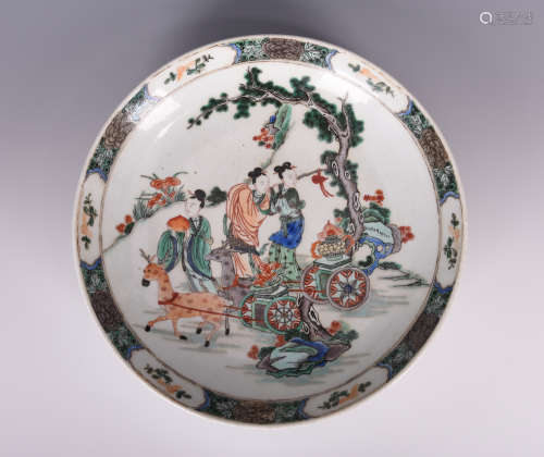Chinese famille verte porcelain plate, Kangxi mark.