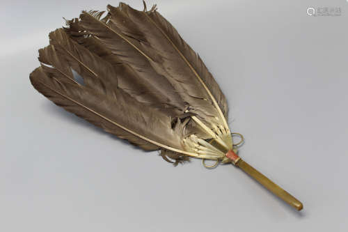 Chinese feather fan with horn handle, late Qing