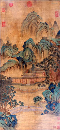Chinese water color painting on paper scroll, attribute to Qiu Ying.