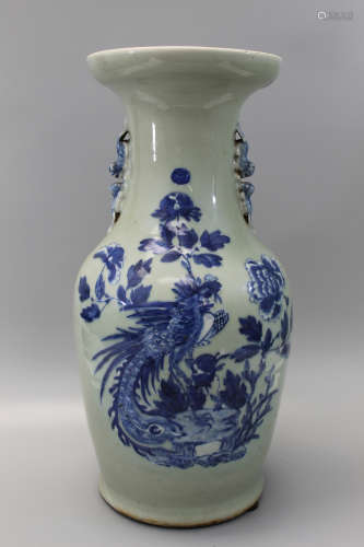 A Chinese celadon blue and white porcelain vase.