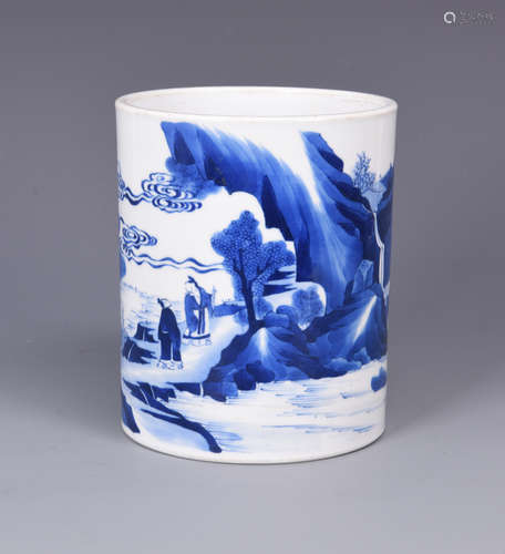 Chinese blue and white porcelain brush pot.