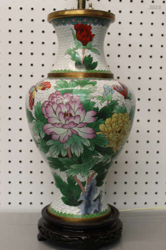 Chinese cloisonne vase made into a lamp.