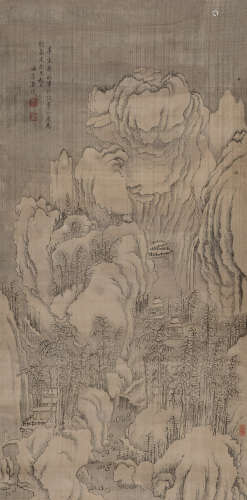 唐俊（清） 1731年作 雪山萧寺 立轴 设色绢本