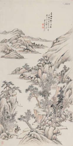 何维朴（1842～1922） 1919年作 青林红树 立轴 设色纸本