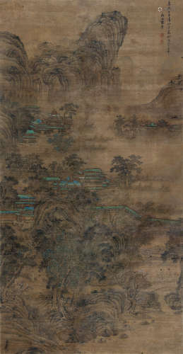 陈卓（1634～?） 1672年作 仙台楼阁 立轴 设色绢本