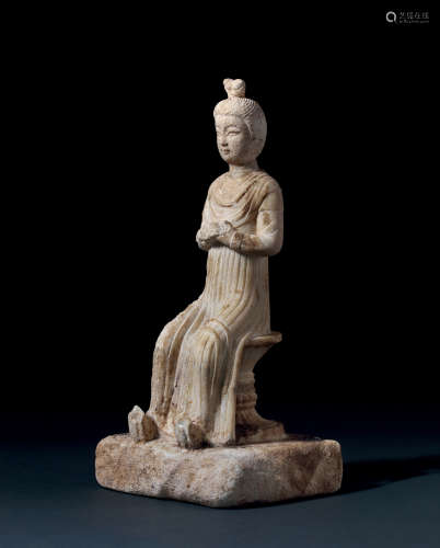 唐 白石雕仕女坐像