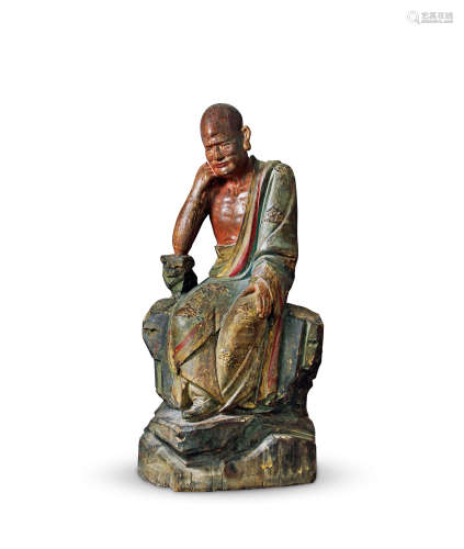 明 木雕彩绘罗汉坐像