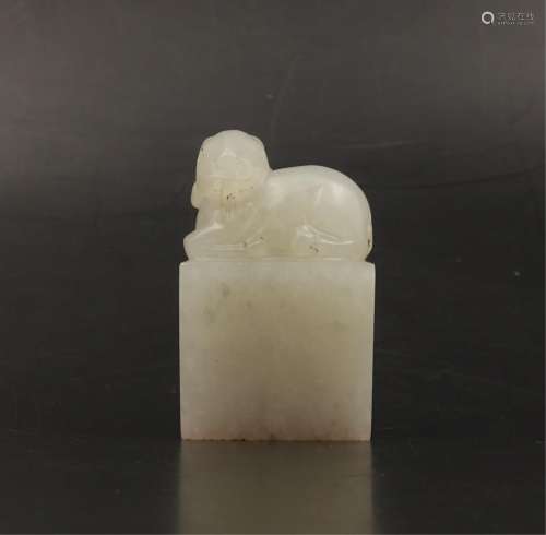 CHINESE WHITE JADE CARVED RAM SEAL