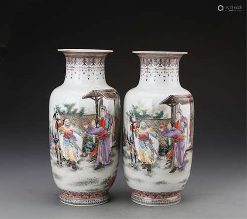 CHINESE PAIR OF FAMILLE ROSE PORCELAIN VASES