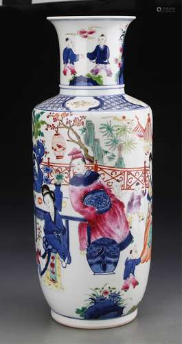 CHINESE DOUCAI PORCELAIN ROULEAU VASE