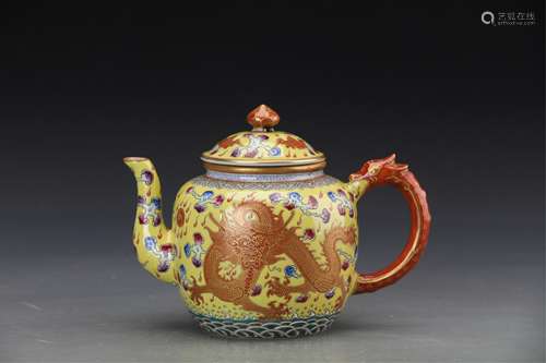 CHINESE FAMILLE ROSE DRAGON TEA POT