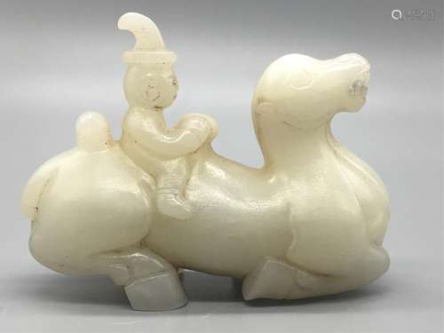 CHINESE JADE CARVED  MAN RIDIG ANIMAL