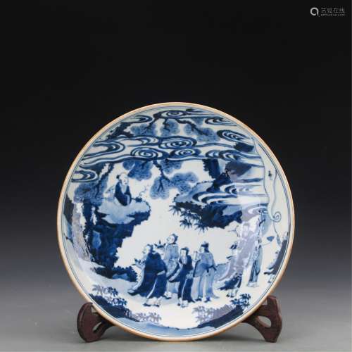 CHINESE BLUE AND WHITE PLATE OF 8 IMMORTALS