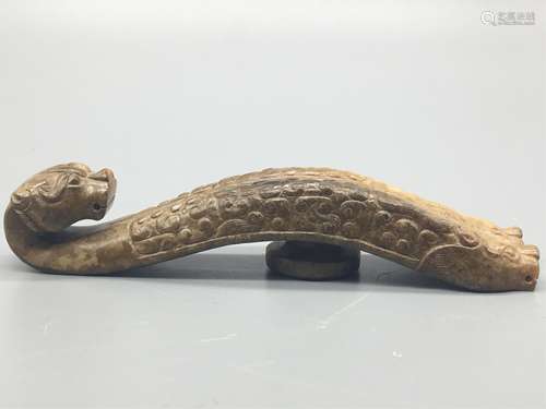 CHINESE JADE CARVED  THREE DRAGON BELT HOOK