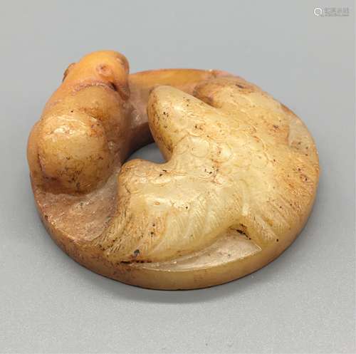 CHINESE JADE CARVED ANIMAL BI