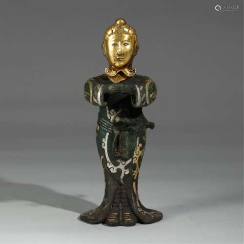 CHINESE BRONZE INLAID WITH SILVER FIGURE