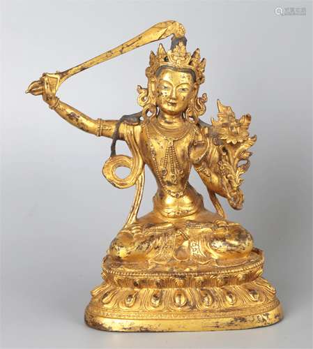 CHINESE SINO-TIBETAN GILT BRONZE FIGURE OF MANJUSR