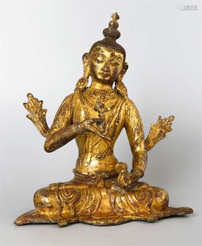 CHINESE TIBET GILT BRONZE DEITY