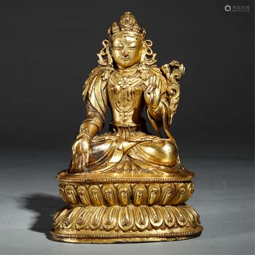 CHINESE TIBET GILT BRONZE FIGURE OF TARA