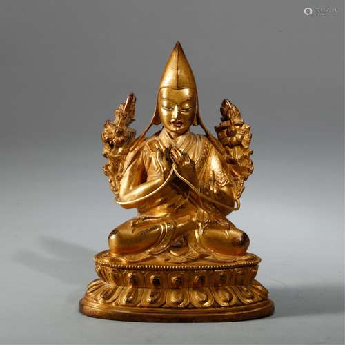 SINO TIBETAN GILT BRONZE FIGURE OF TSONGKHAPA