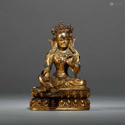 CHINESE TIBET GILT BRONZE FIGURE OF TARA