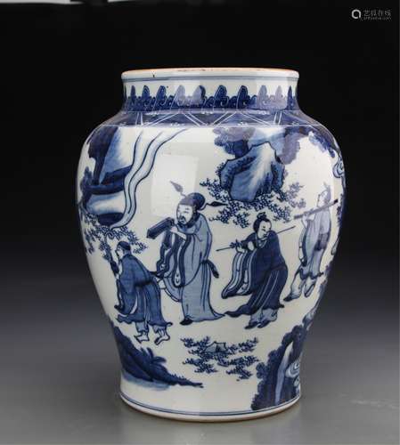 CHINESE BLUE AND WHITE 8 IMMORTAL PORCELAIN JAR