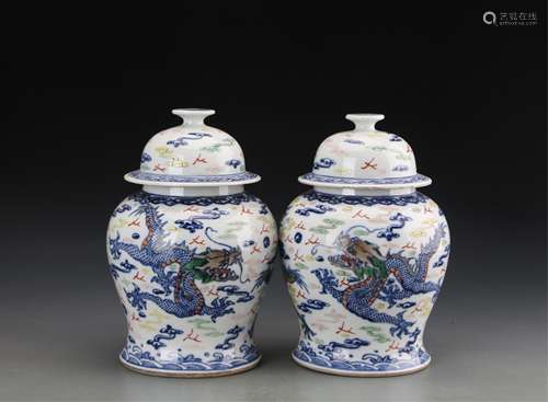 CHINESE PAIR OF DOUCAI PORCELAIN GINGER JAR