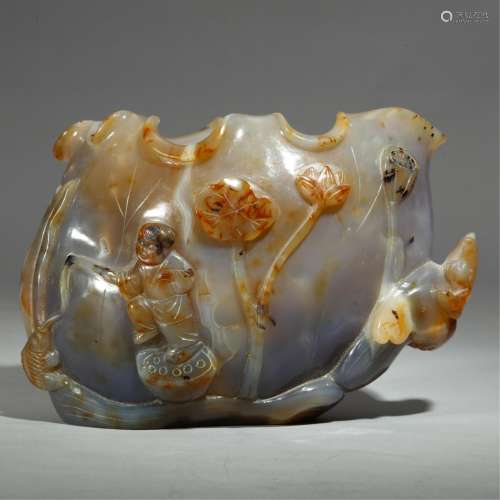 CHINESE CARVED AGATE CUP