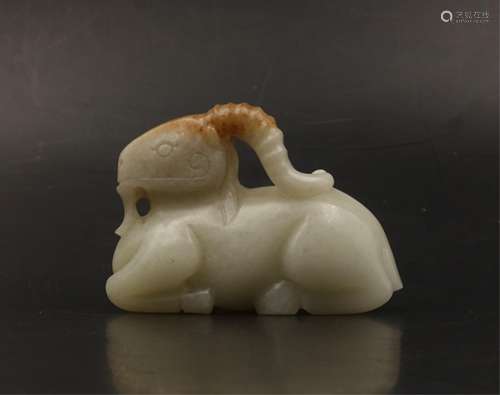 CHINESE CELADON JADE RECUMBENT RAM