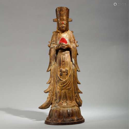 CHINESE GOLD PAINTED BRONZE GUANYIN