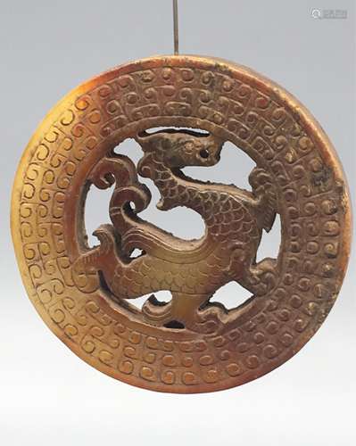 CHINESE JADE CARVED  DRAGON CIRCLE BI