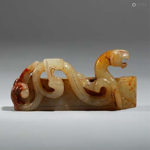 CHINESE ARCHAIC JADE SWORD DECORATION CARVED DRAGO