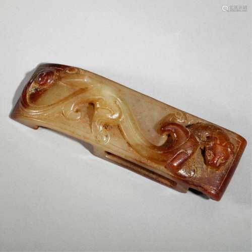 CHINESE ARCHAIC JADE SWORD DECORATION CARVED DRAGO