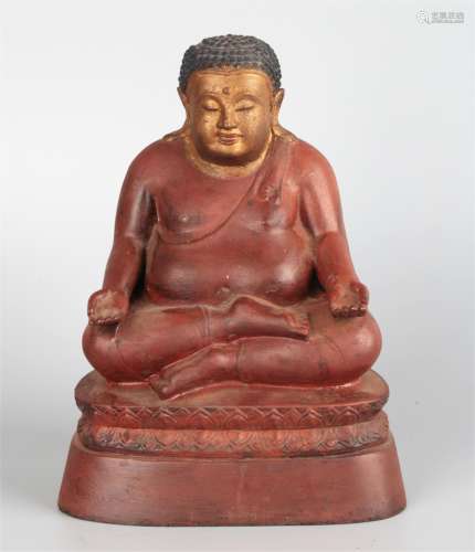 CHINESE BRONZE WITH RED PAINTED FIGURE OF BUDDHA