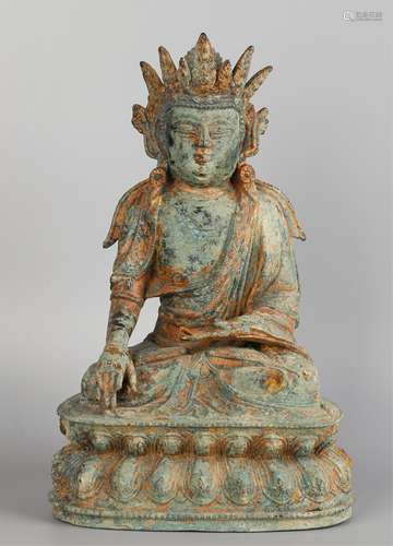 CHINESE BRONZE FIGURE OF CROWNED BUDDHA