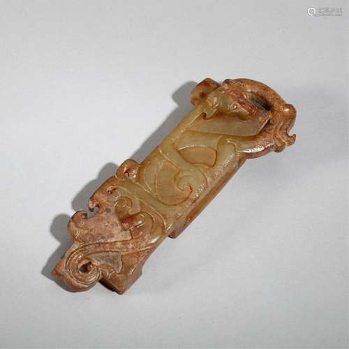 CHINESE ARCHAIC JADE SWORD DECORATION CARVED DRAGO