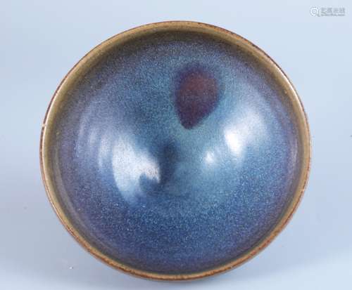 Sky blue glazed bowl with red spot