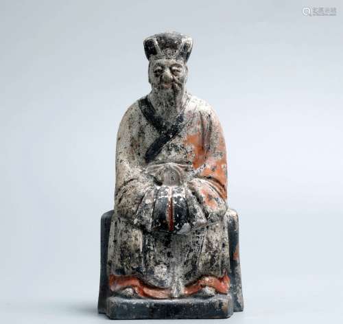 Ming dynasty,Painted  red  pottery  Land god