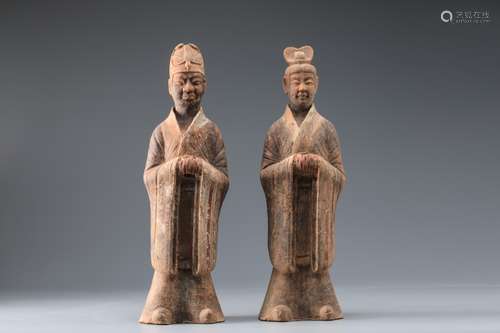 Tang dynasty  Pair of  pottery figure of a standing civil official