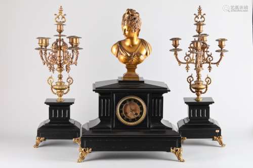 A group of gilding gold candlestick and desk clock