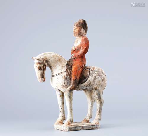 Tang dynasty Painted red  pottery character on horse