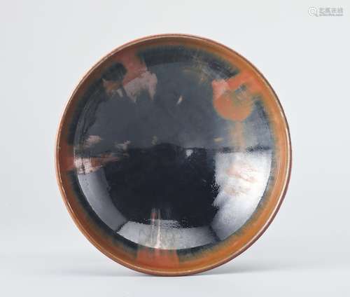 Black glazed flambe rust spot bowl