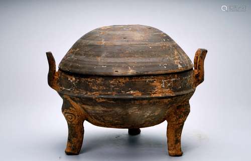 Han dynasty,  Painted color  grey pottery ting