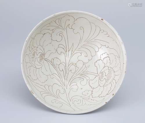 Jin dynasty Cizhou kiln white glazed peony grain bowl