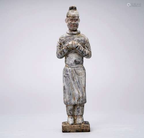 Tang dynasty gray pottery colour painted character figure