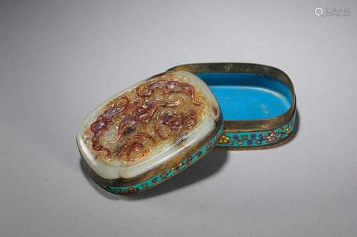 White jade inlaid cloisonne box