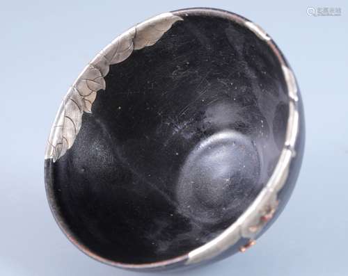 Jizhou kiln black glaze tea cup(repaired by pure silver)