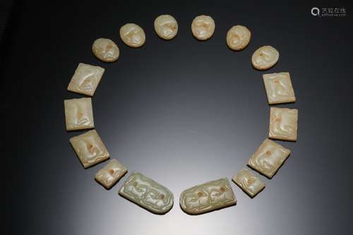 Tang dynasty or Liao dynasty, A group of jade belt